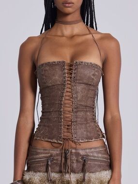 Jaded London Brown Odile Lace Up Corset